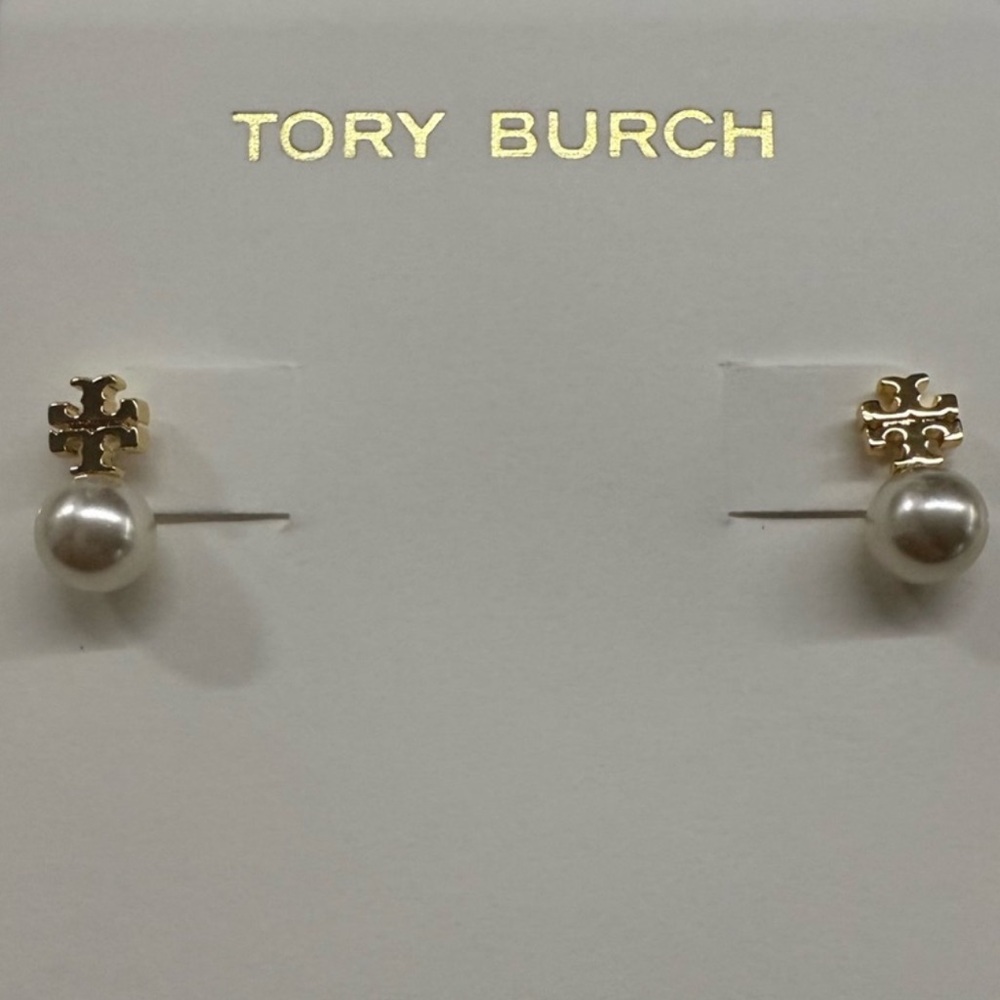 Tory Burch Gold and White Pearl Earrings